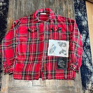 MNML Red Plaid Jacket with Graphic Patches